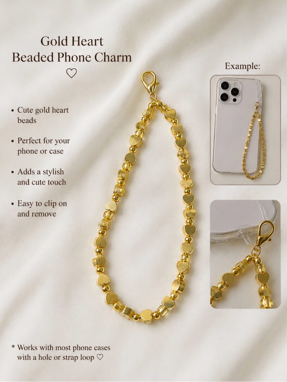 Heart Phone Charm - Gold